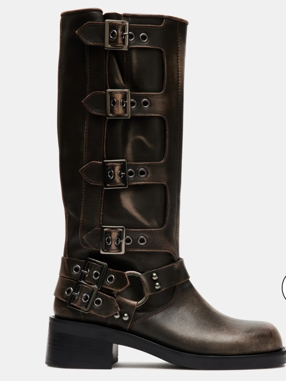 Steve Madden Dark Brown Leather Buckle Mid-Calf Boot